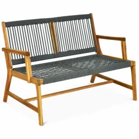 2-Person Acacia Wood Yard Bench for Balcony and Patio-Gray