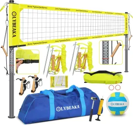 2025 Outdoor Professional Volleyball Net Set for Backyard Beach with Tetoron Net, Adjustable Aluminum Poles, PU Volleyball,Carry Bag - Easy Setup & Anti-Sagg with 2 Tension Adjusters