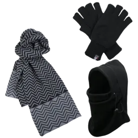 3pc 3M Thinsulate Set Mens Black Thermal Windproof Beanie Hat Scarf Gloves