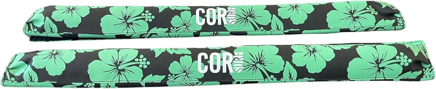Aero Car Roof Soft Rack Pad (Pair) for Surfboard, Kayak, Snowboard, Canoe, SUP and Paddleboard for Wide Aero Style Bars (Hawaiian Green, 28" Wide)