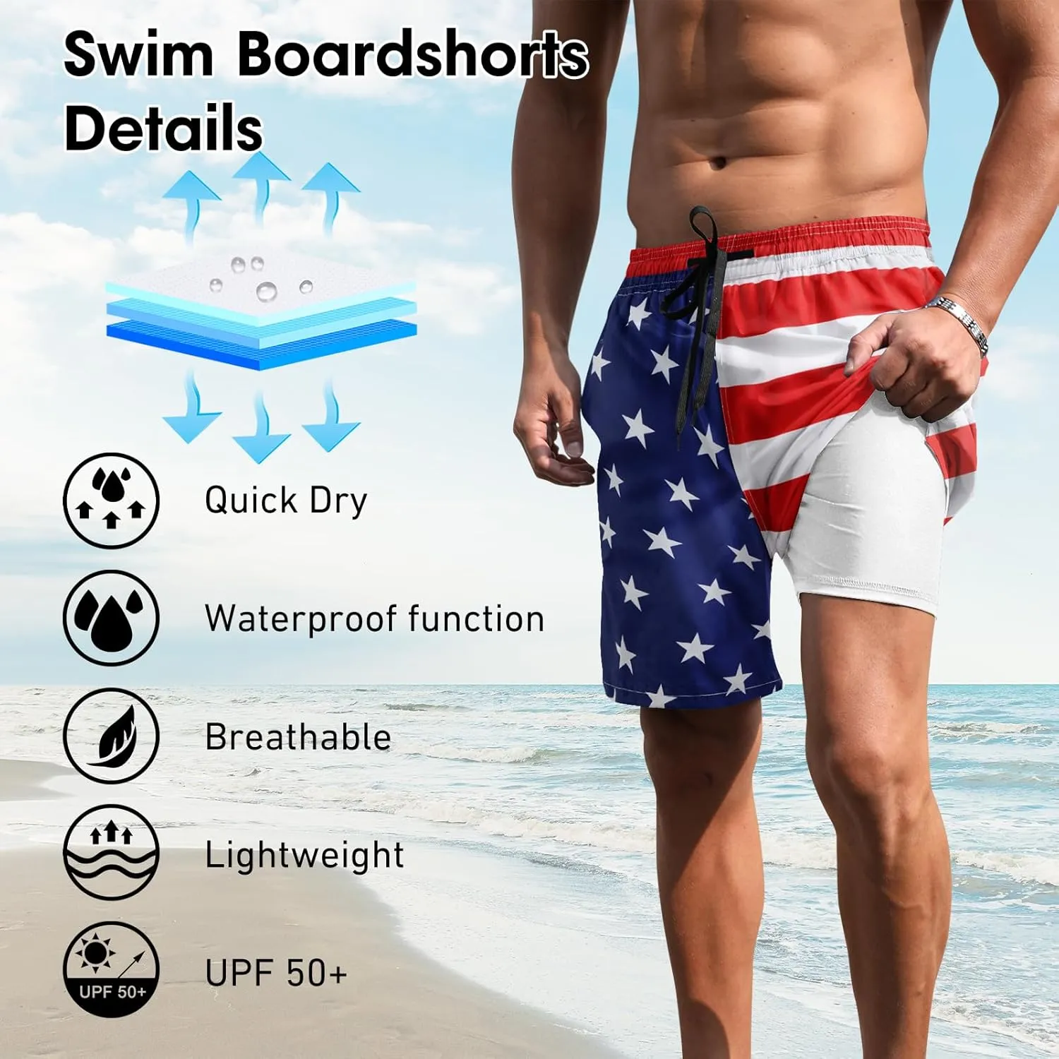ALISISTER Mens Swim Trunks with Compression Liner Bathing Suit Summer Swimming Shorts
