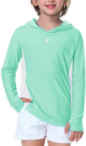 AOBUTE Unisex Kids Long Sleeve Hoodie Rash Guard Boys UPF 50  Swim Top with Thumb Hole 3-12 Years
