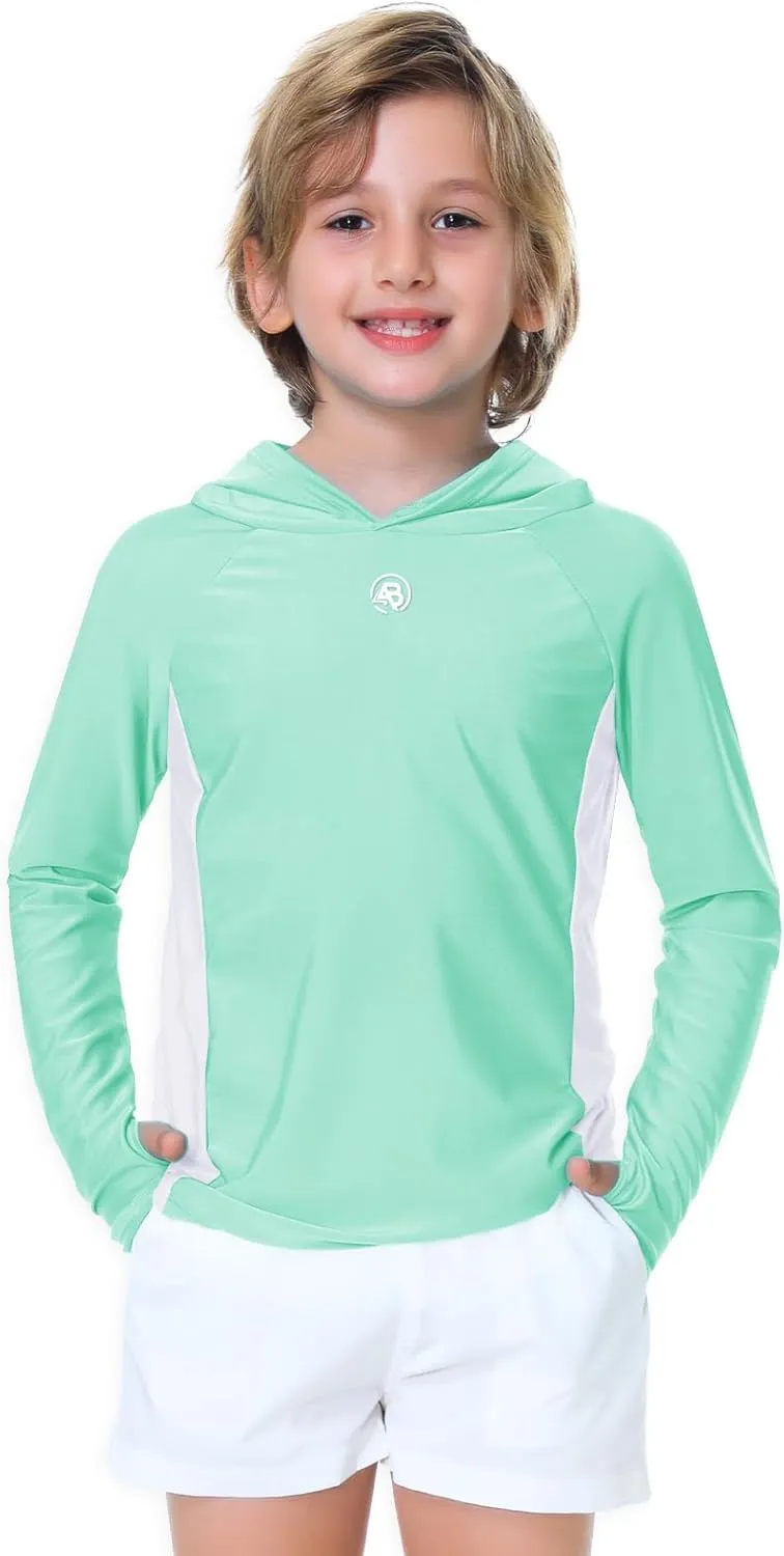 AOBUTE Unisex Kids Long Sleeve Hoodie Rash Guard Boys UPF 50  Swim Top with Thumb Hole 3-12 Years