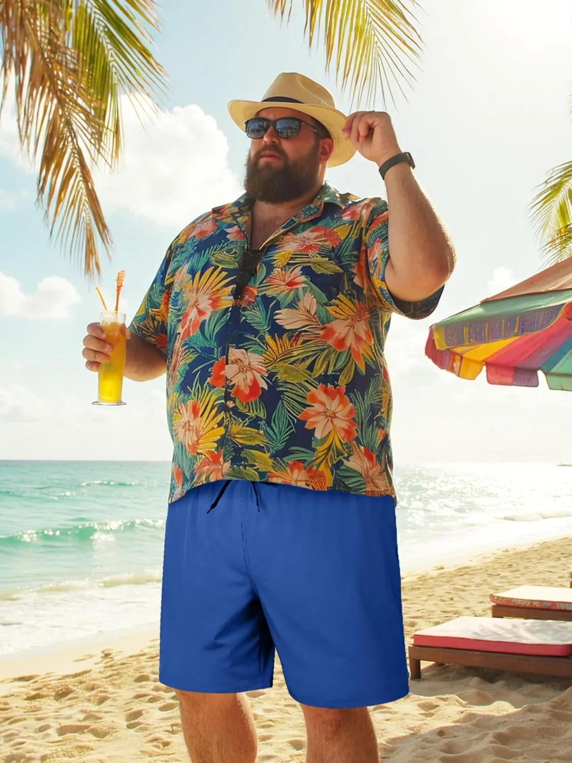 Arcweg Men's Big and Tall Swim Trunks Plus Size Swimsuit for Men with Compression Liner & Zipper Pocket