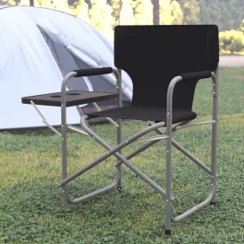 Benjamin Folding Black Director's Camping Chair with Side Table and Cup Holder - Portable Indoor/Outdoor Steel Framed Sports Chair