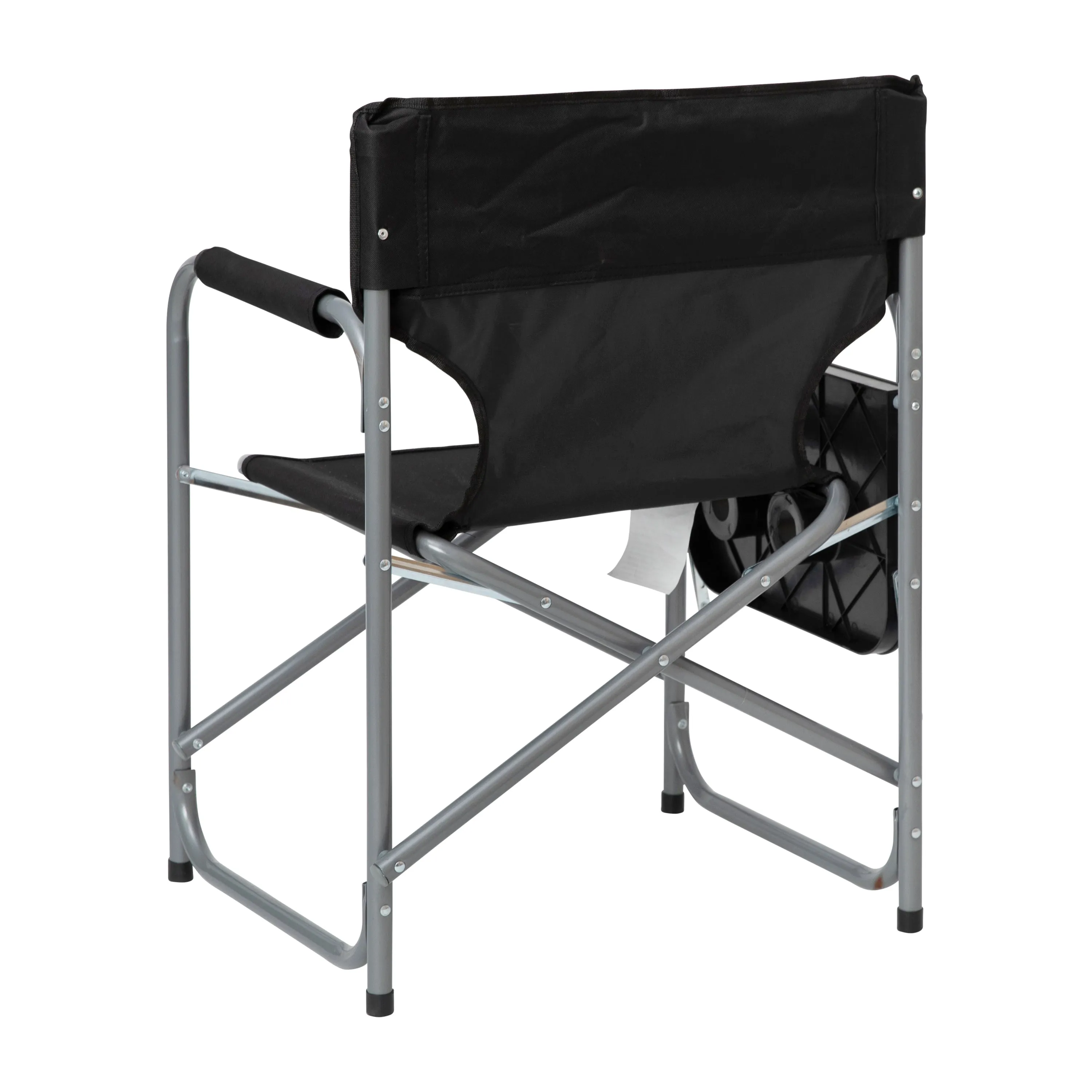 Benjamin Folding Black Director's Camping Chair with Side Table and Cup Holder - Portable Indoor/Outdoor Steel Framed Sports Chair
