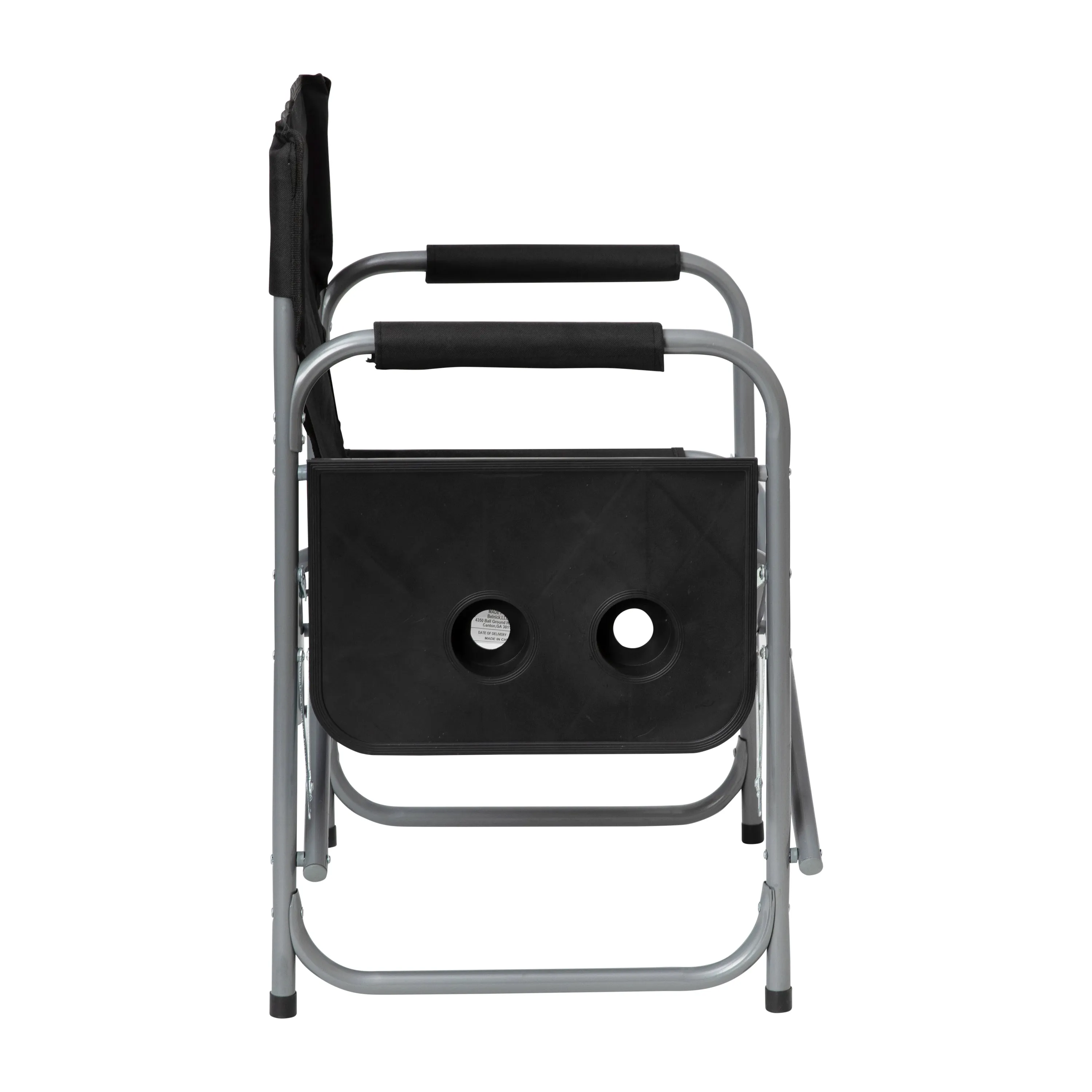 Benjamin Folding Black Director's Camping Chair with Side Table and Cup Holder - Portable Indoor/Outdoor Steel Framed Sports Chair