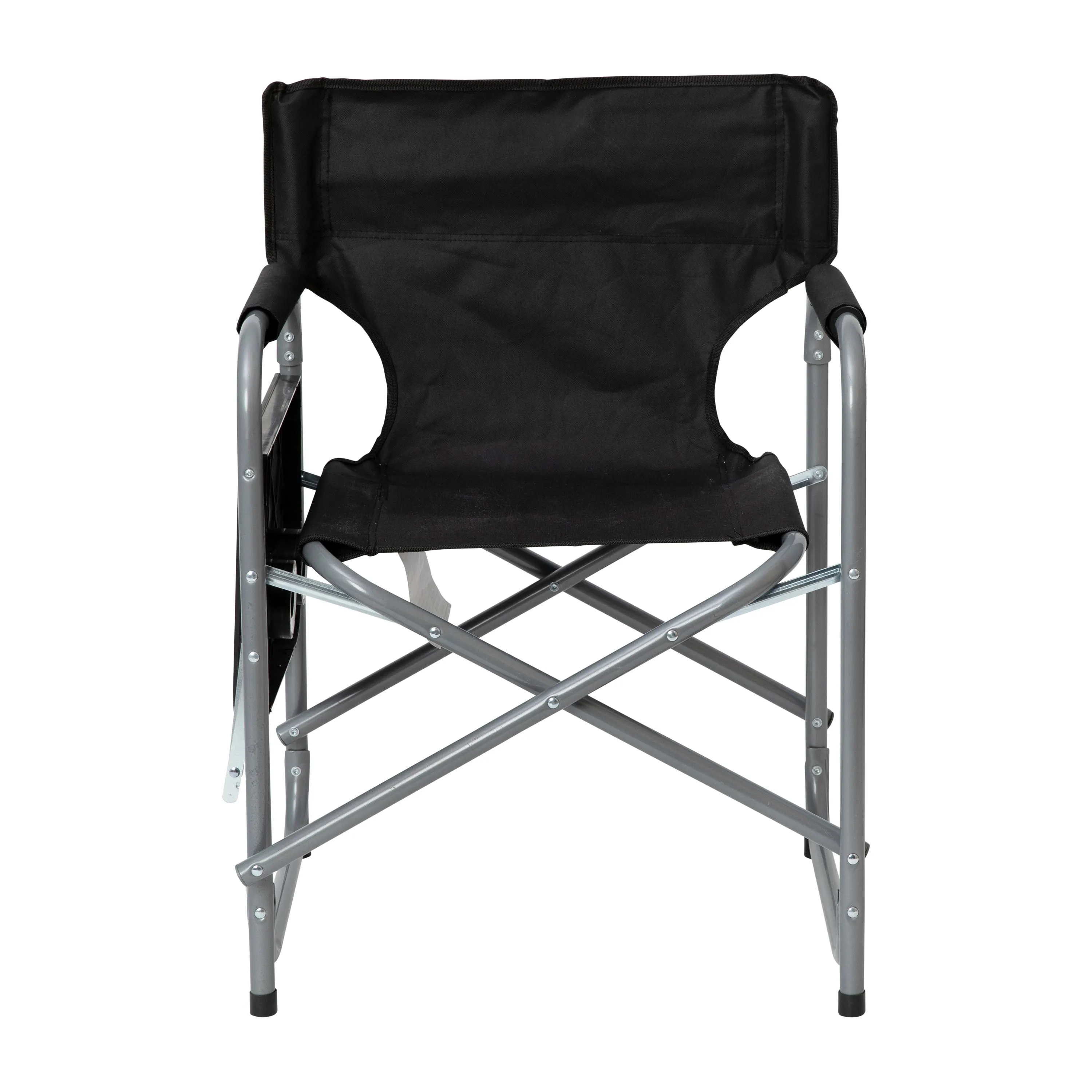 Benjamin Folding Black Director's Camping Chair with Side Table and Cup Holder - Portable Indoor/Outdoor Steel Framed Sports Chair