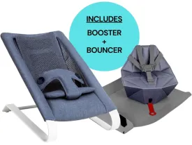 Bombol Pop-Up Booster Chair   Bamboo 3D Knit Bouncer Bundle - Denim Blue / Denim Blue