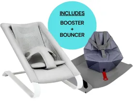 Bombol Pop-Up Booster Chair   Bamboo 3D Knit Bouncer Bundle - Pebble Grey / Denim Blue