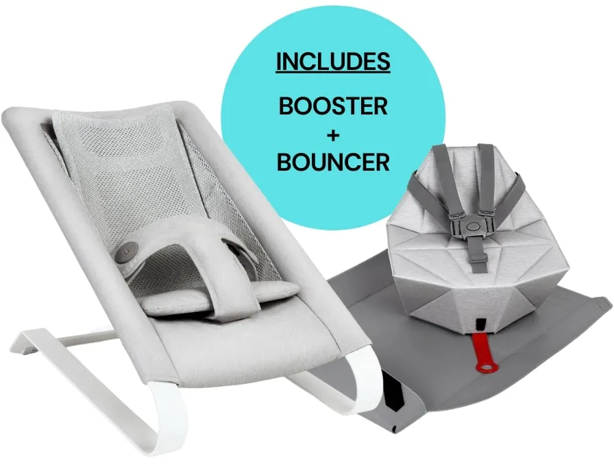 Bombol Pop-Up Booster Chair   Bamboo 3D Knit Bouncer Bundle - Pebble Grey / Pebble Grey