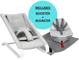 Bombol Pop-Up Booster Chair   Bamboo 3D Knit Bouncer Bundle - Pebble Grey / Pebble Grey