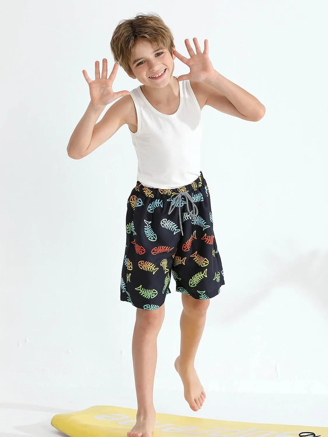 Boys Swim Trunk with Compression Boxer Brief Double Layer Beach Surf Board Shorts Kids Quick Dry Anti Chafe Swimwear