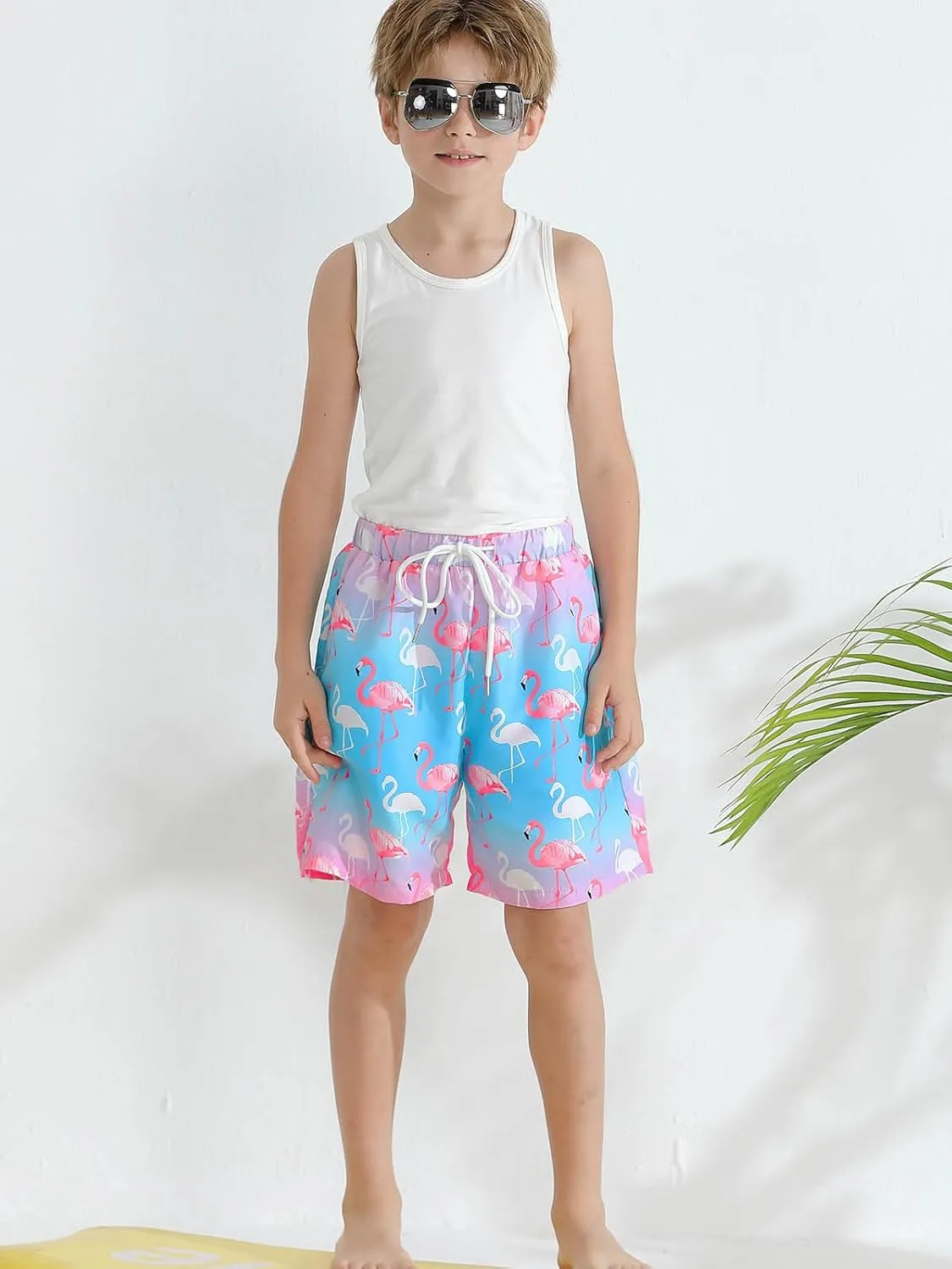 Boys Swim Trunk with Compression Boxer Brief Double Layer Beach Surf Board Shorts Kids Quick Dry Anti Chafe Swimwear