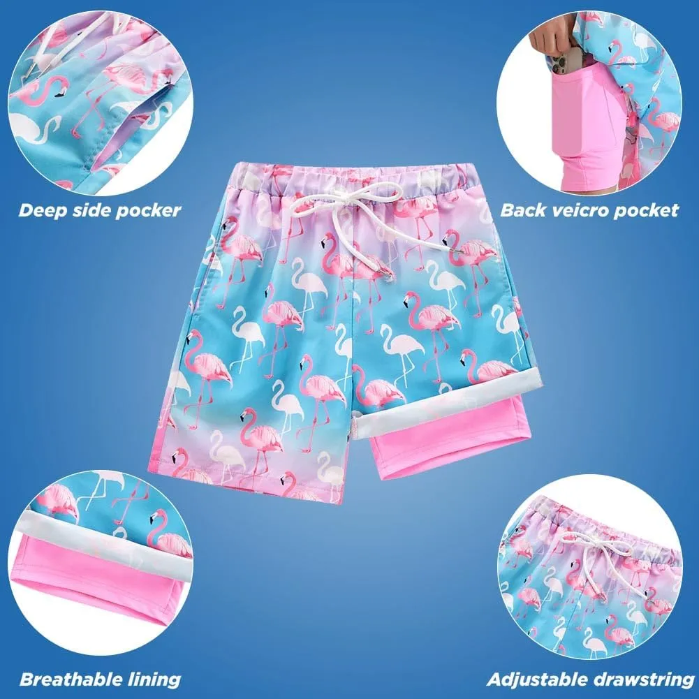 Boys Swim Trunk with Compression Boxer Brief Double Layer Beach Surf Board Shorts Kids Quick Dry Anti Chafe Swimwear