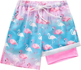 Boys Swim Trunk with Compression Boxer Brief Double Layer Beach Surf Board Shorts Kids Quick Dry Anti Chafe Swimwear