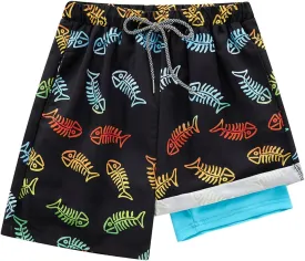 Boys Swim Trunk with Compression Boxer Brief Double Layer Beach Surf Board Shorts Kids Quick Dry Anti Chafe Swimwear