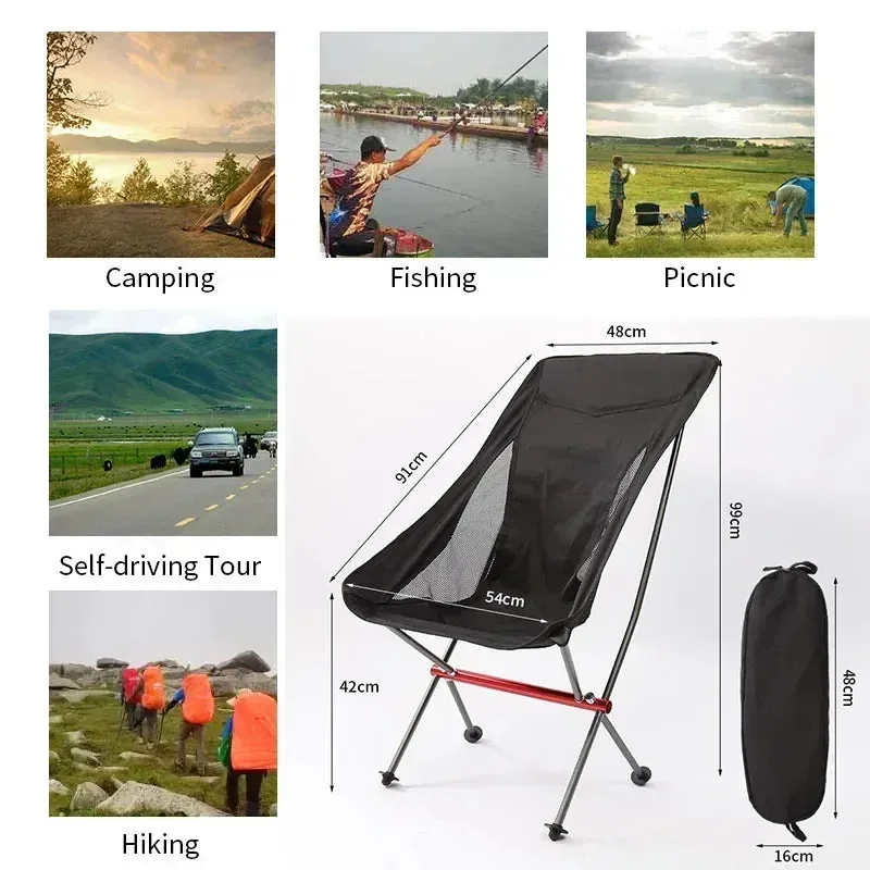 Collapsible Outdoor Moon Chair Barbecue Portable Folding Camping Chair Folding Stool  Aluminum Alloy Beach Chair Fishing Hunting