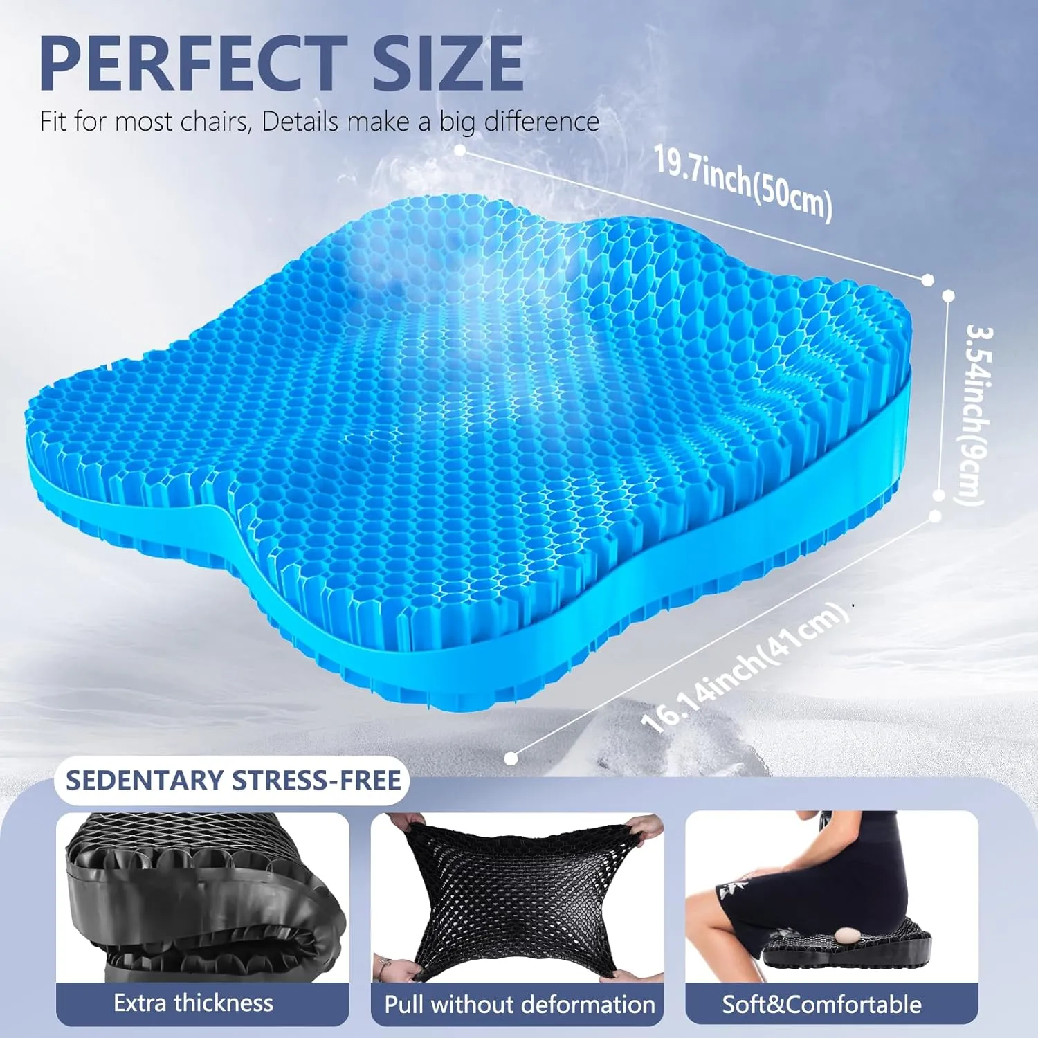 Extra Thicker Kayak Seat Cushion, Waterproof Kayak Gel Seat Cushion for Long Sitting Coccyx Sciatica Pain Relief Boat Cushion Kayak Accessories Pad for Fishing Canoe Rowing Stadium