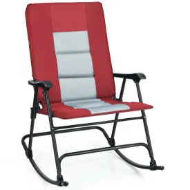 Foldable Rocking Padded Portable Camping Chair with Backrest and Armrest -Red