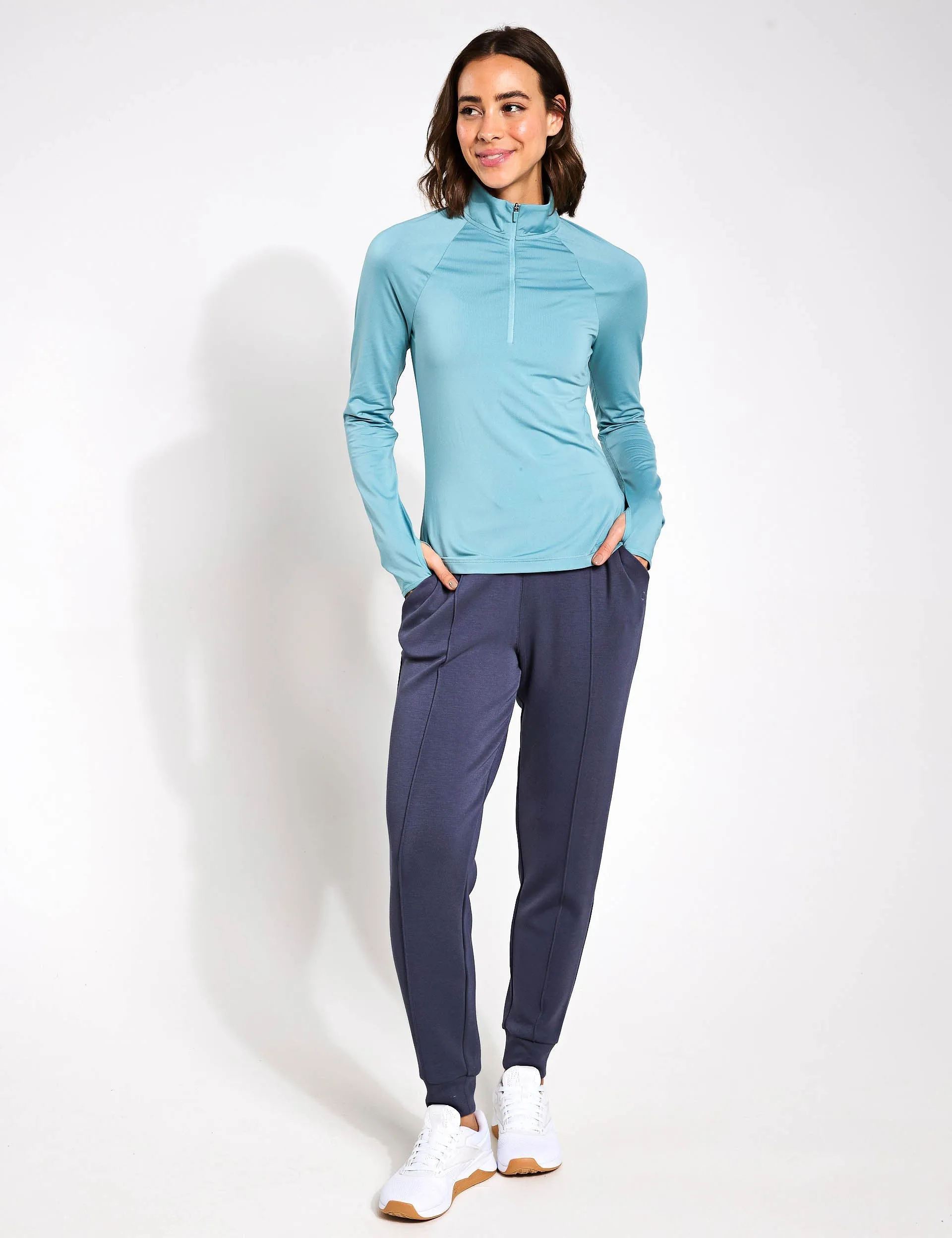 Funnel Neck Half Zip Running Top - Blue