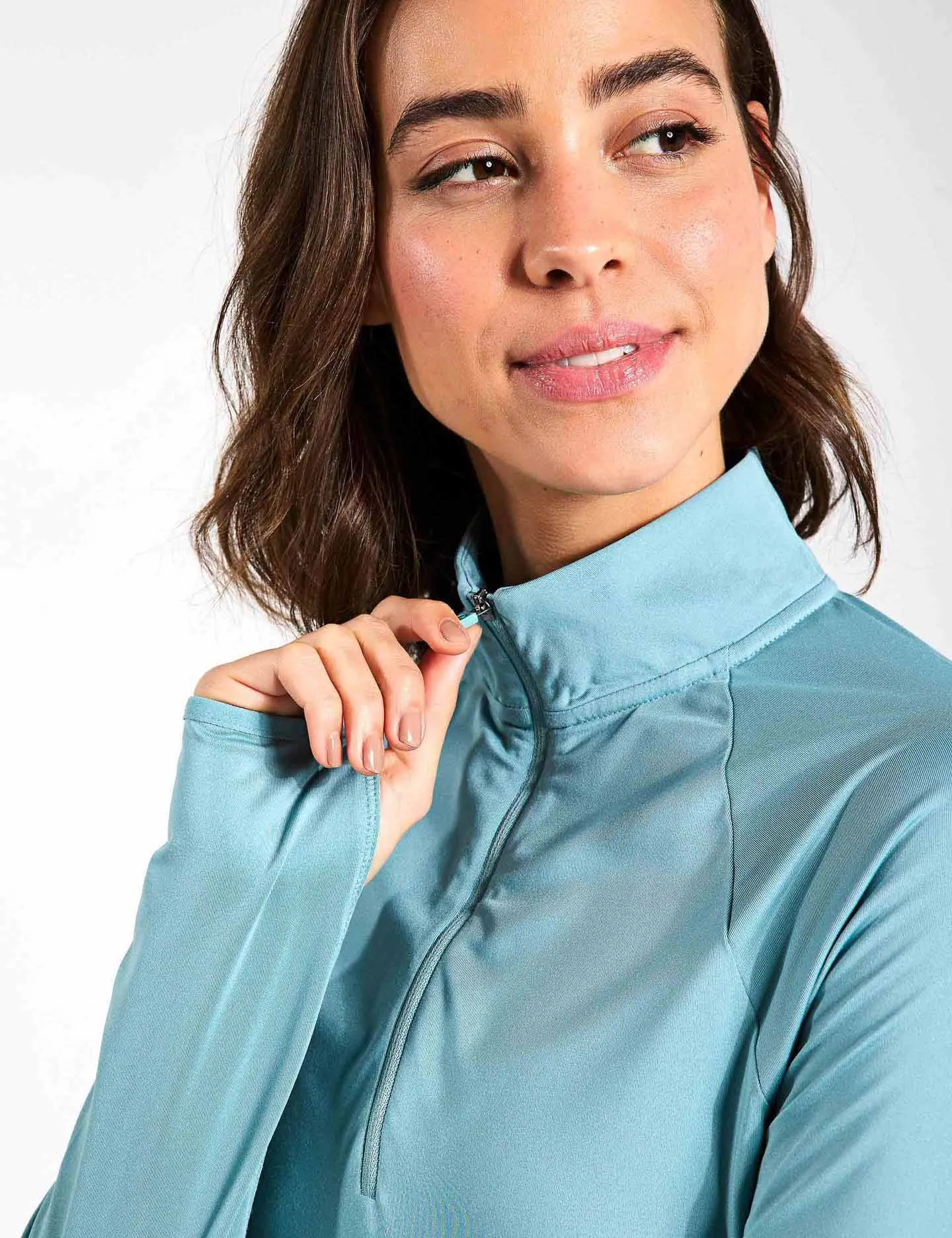 Funnel Neck Half Zip Running Top - Blue