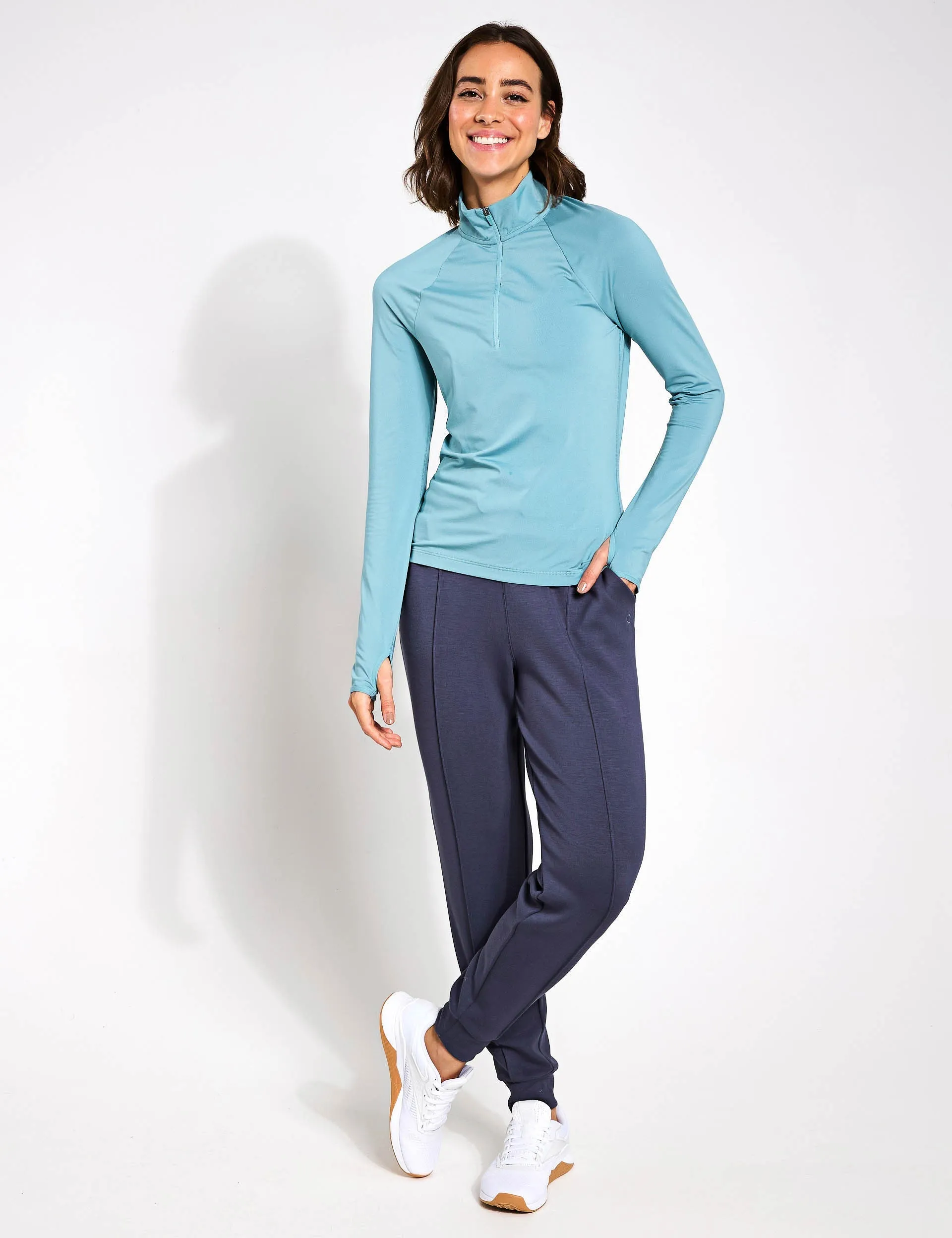 Funnel Neck Half Zip Running Top - Blue