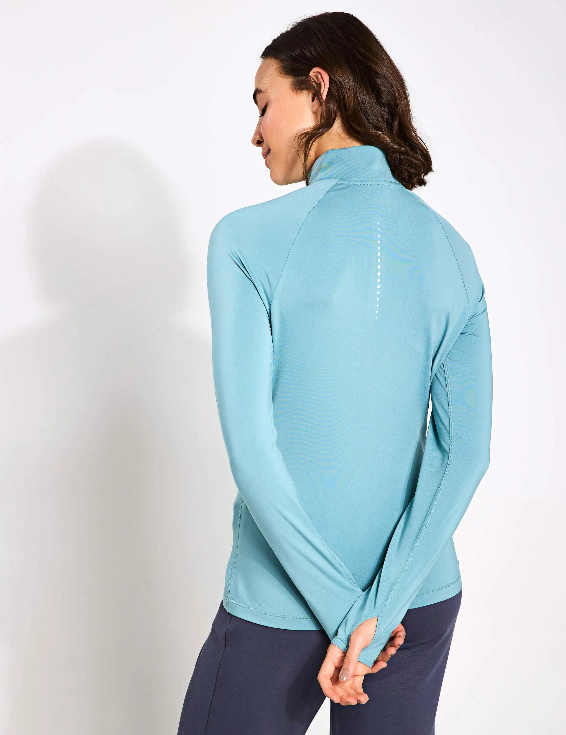 Funnel Neck Half Zip Running Top - Blue