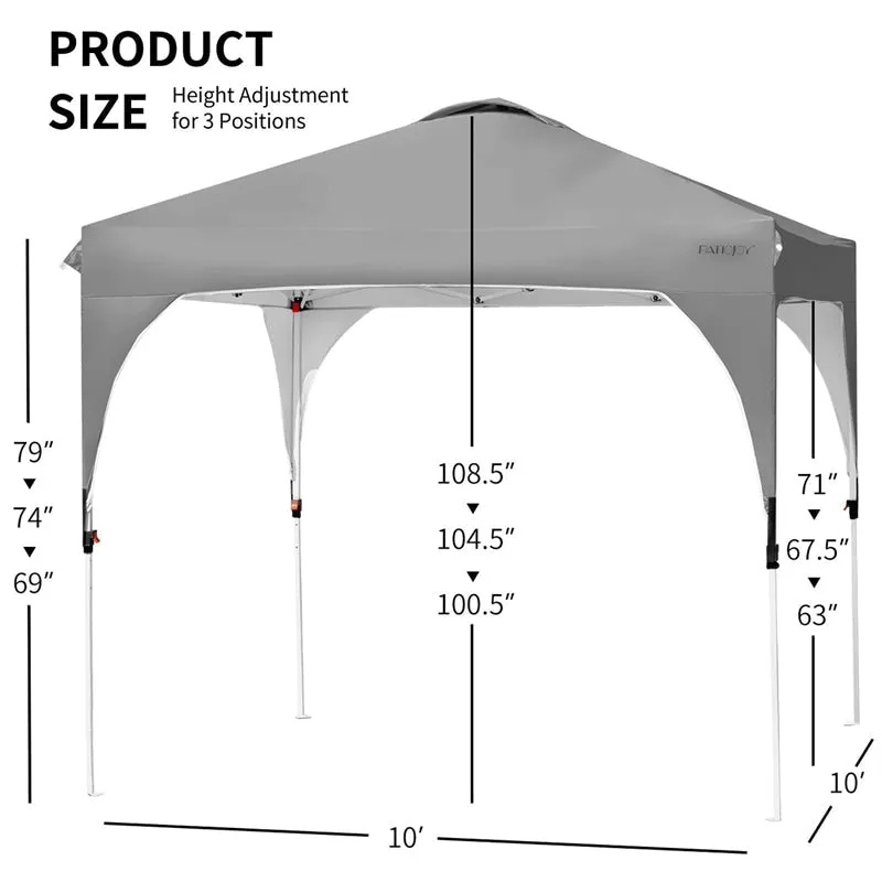 GrandShoppersHub  10' x 10' Outdoor Pop-up Canopy Tent Height Adjustable with Roller Bag