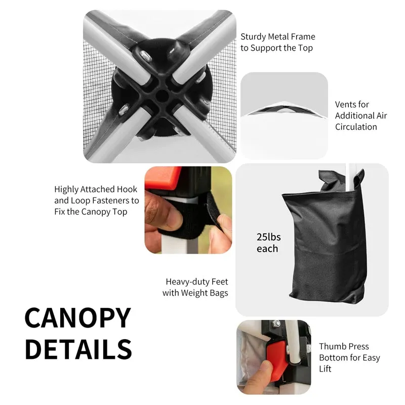 GrandShoppersHub  10' x 10' Outdoor Pop-up Canopy Tent Height Adjustable with Roller Bag