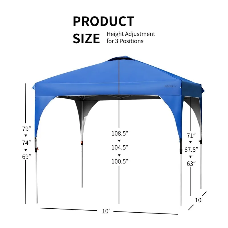 GrandShoppersHub  10' x 10' Outdoor Pop-up Canopy Tent Height Adjustable with Roller Bag