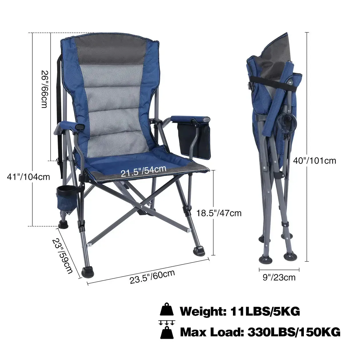 Heavy Duty Folding Camping Chair with High Back & Cup Holder