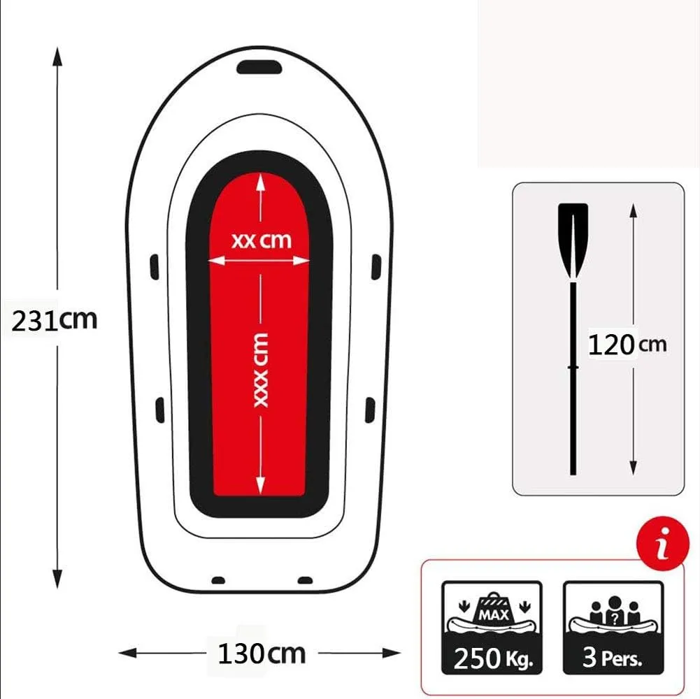 Kayak Rafts 2-4 Person Inflatable Boat Thickened Hovercraft Wear-Resisting Kayak Assault Rubber Boats Dinghies for Fishing and Other Entertainment (B 231 * 130cm)