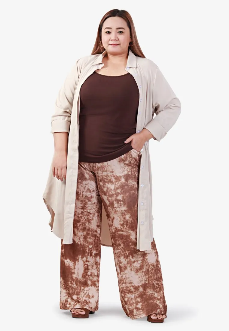 Louvenia Dye Print Ribbed Soft Pants - Brown
