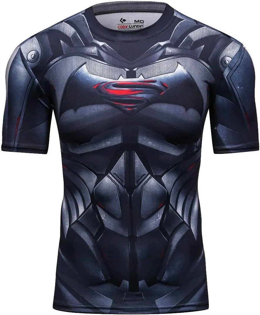 Men's Fitness Shirt Compression Short Sleeve Sports T-Shirt Workouts Running Tee Quickly Dry Tops Bat Logo Blouse