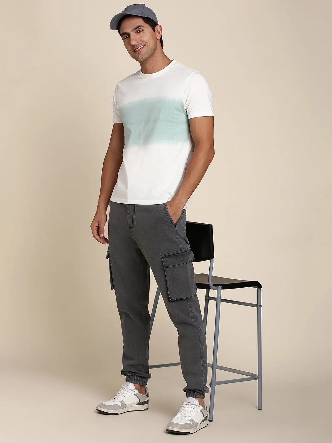 Men's Grey Cargo Jogger With Waistband & Belt Loops