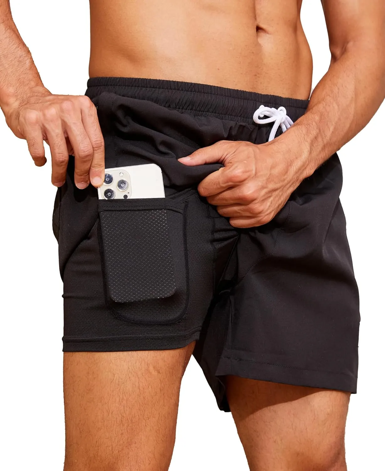 Mens Swim Trunks with Compression Liner Quick Dry Board Shorts 3.5'' Bathing Suits with Zipper Pockets