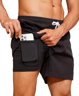 Mens Swim Trunks with Compression Liner Quick Dry Board Shorts 3.5'' Bathing Suits with Zipper Pockets