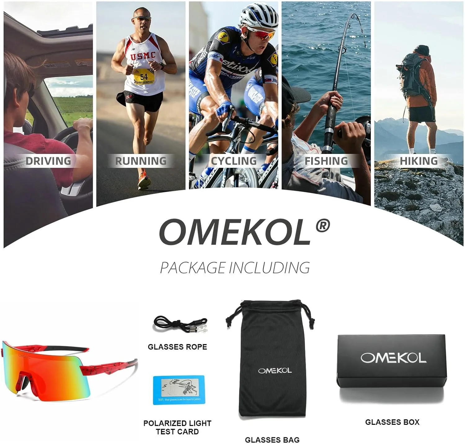 OMEKOL Two Sizes For Adults and Youth Polarized Sunglasses Men Women Outdoor Sport Baseball Glasses UV400 Cycling Eyewear