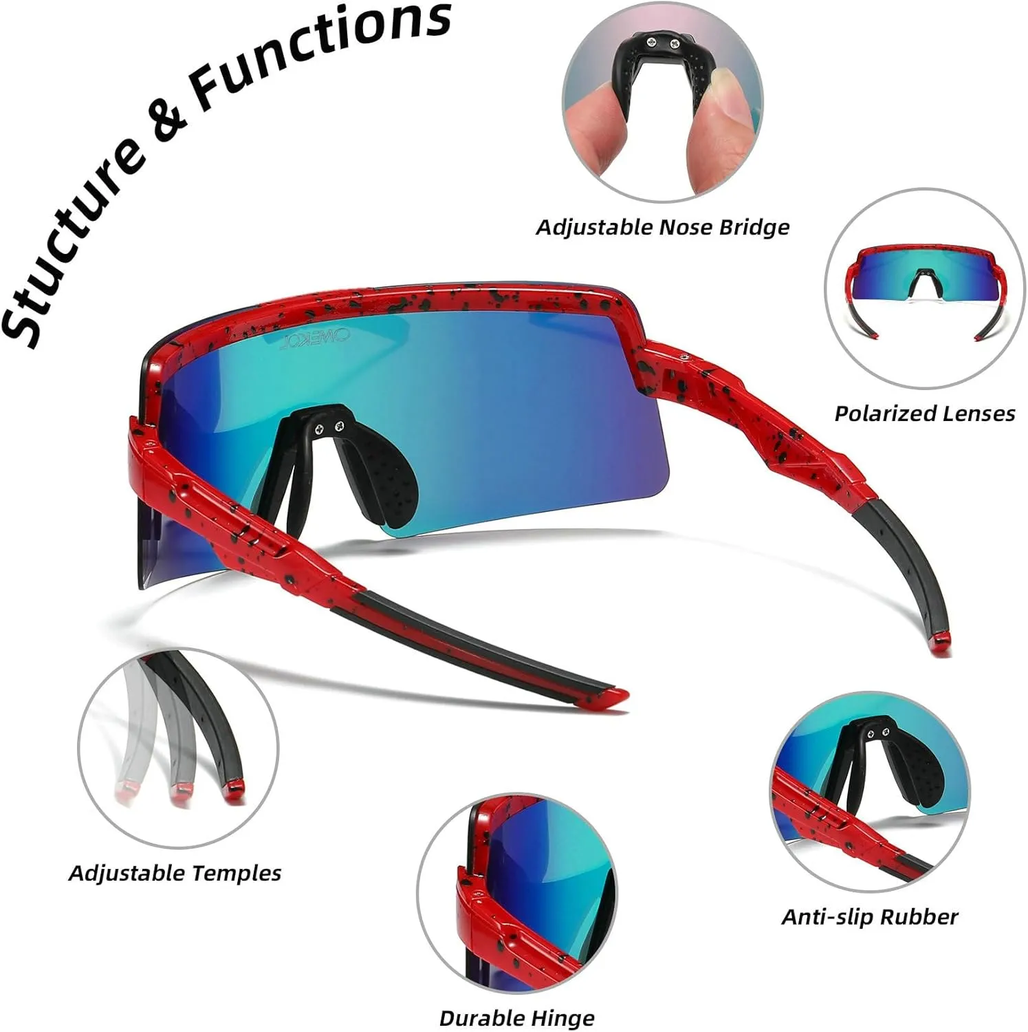 OMEKOL Two Sizes For Adults and Youth Polarized Sunglasses Men Women Outdoor Sport Baseball Glasses UV400 Cycling Eyewear