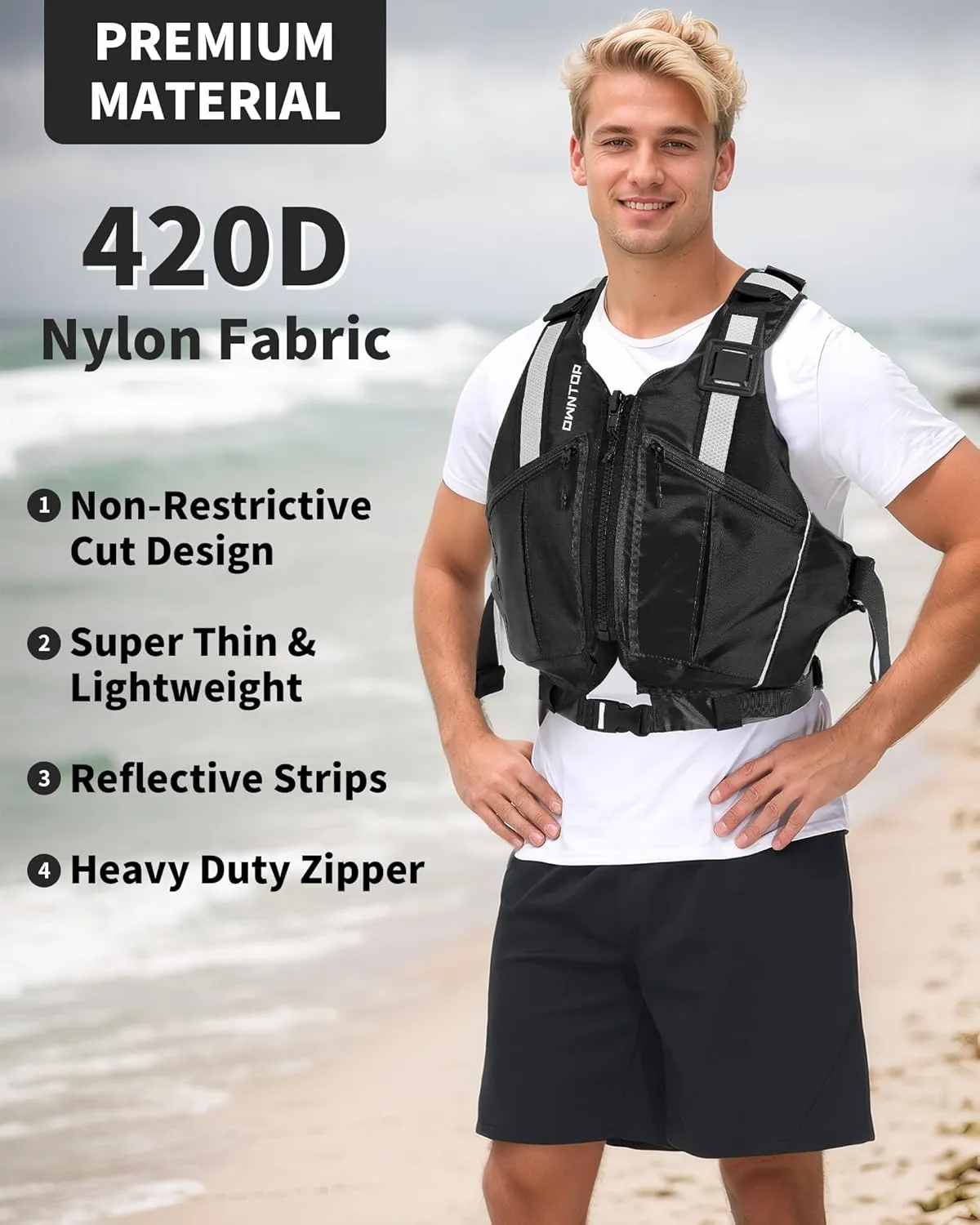 Owntop Swim Vest for Adults | Unrestricted Arm Movement | Extra-Large Pockets | Super-Thin | Kayak, Boating, Fishing