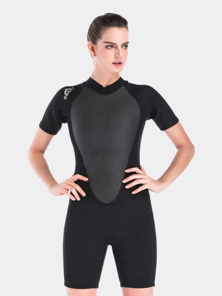 SBART Women Short Sleeve Wetsuit, Black / Black Rose Pink