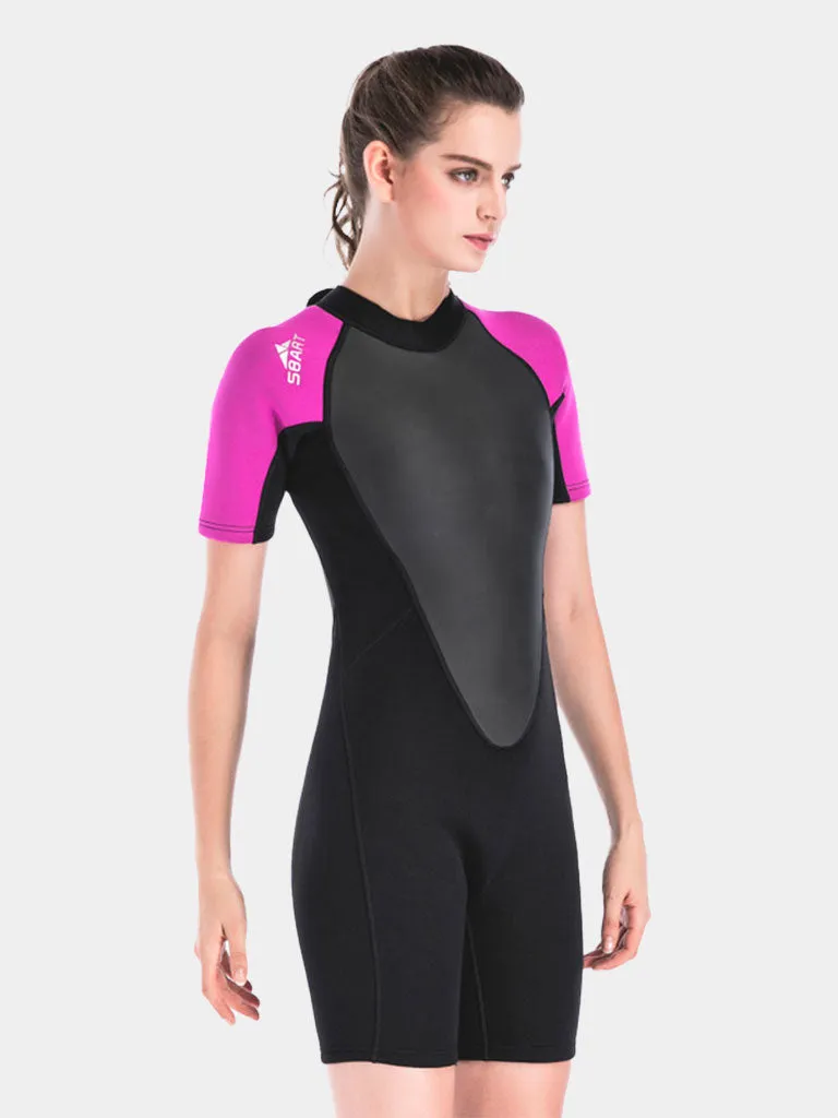 SBART Women Short Sleeve Wetsuit, Black / Black Rose Pink