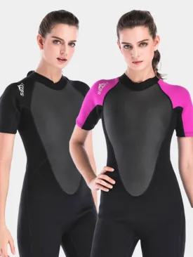 SBART Women Short Sleeve Wetsuit, Black / Black Rose Pink