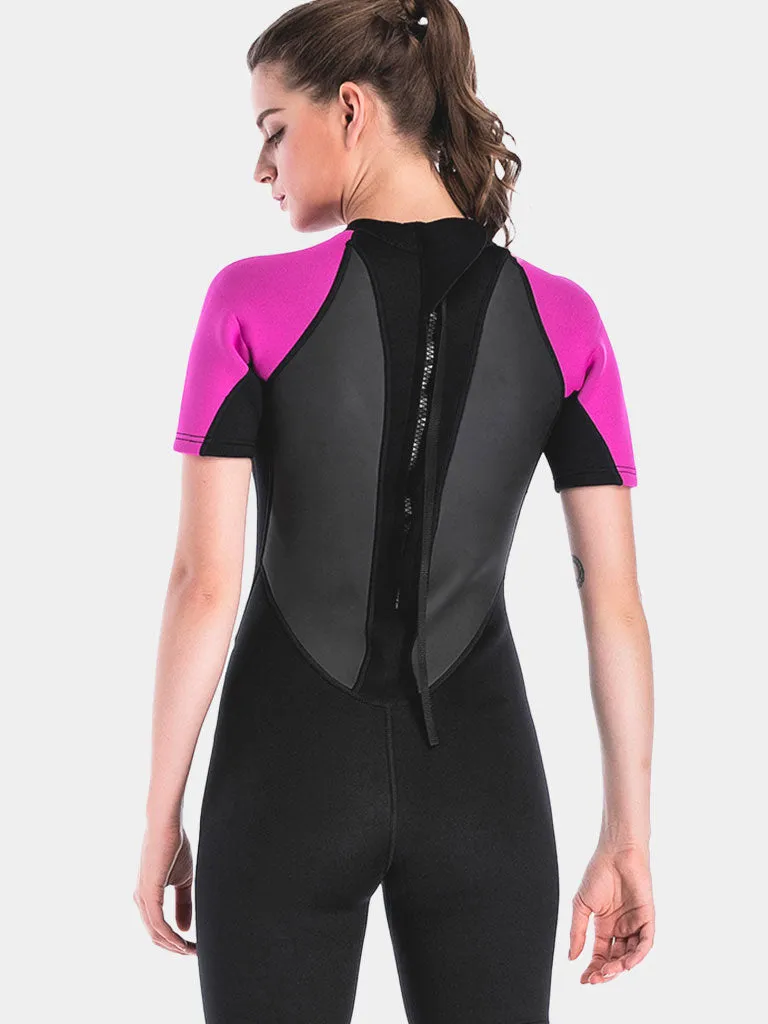 SBART Women Short Sleeve Wetsuit, Black / Black Rose Pink