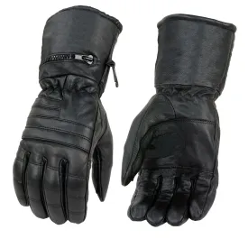 SH230 Economy Gauntlet Gloves for Men Black Leather Warm Lining W/ ‘Rain Mitten and Pull-on Closure’