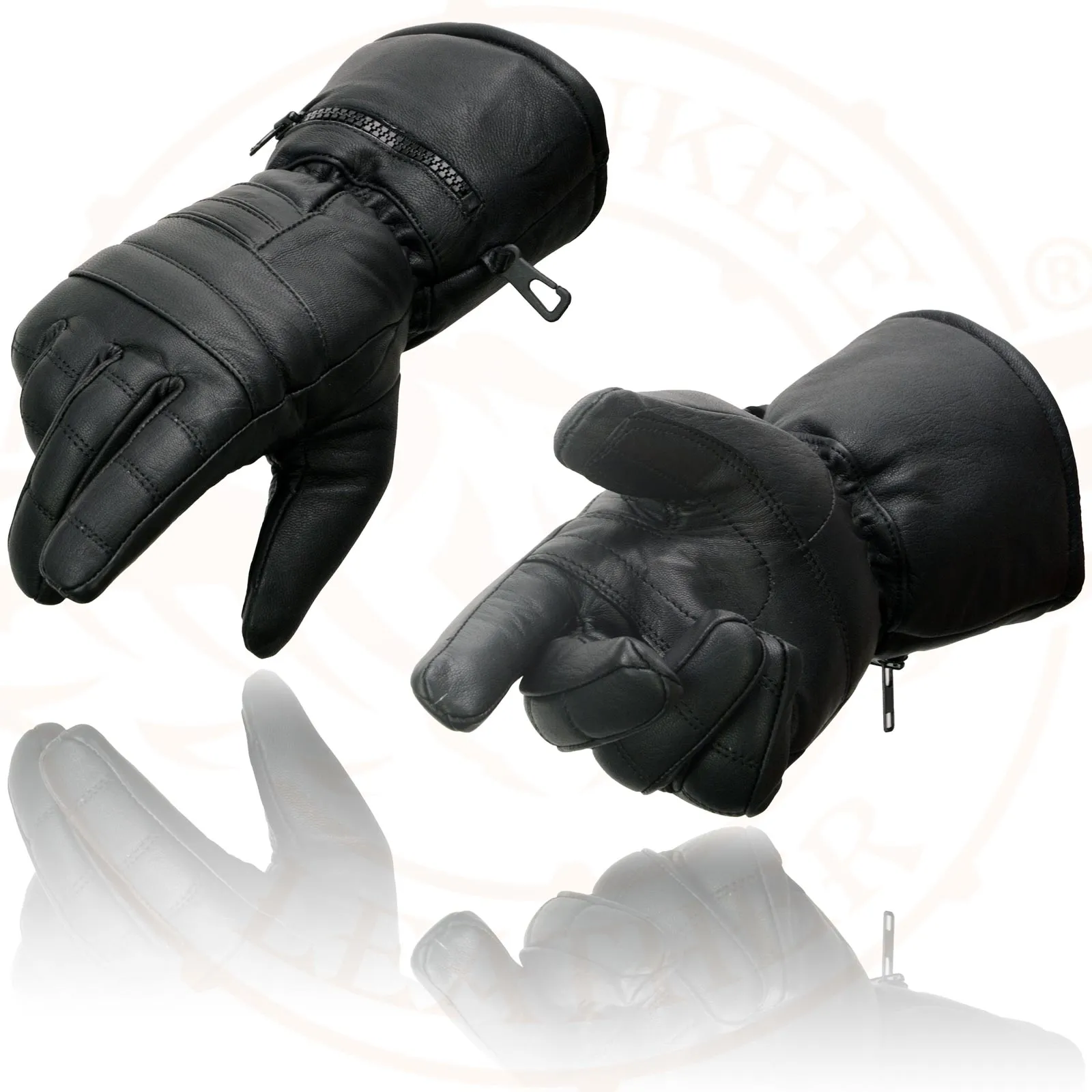 SH230 Economy Gauntlet Gloves for Men Black Leather Warm Lining W/ ‘Rain Mitten and Pull-on Closure’