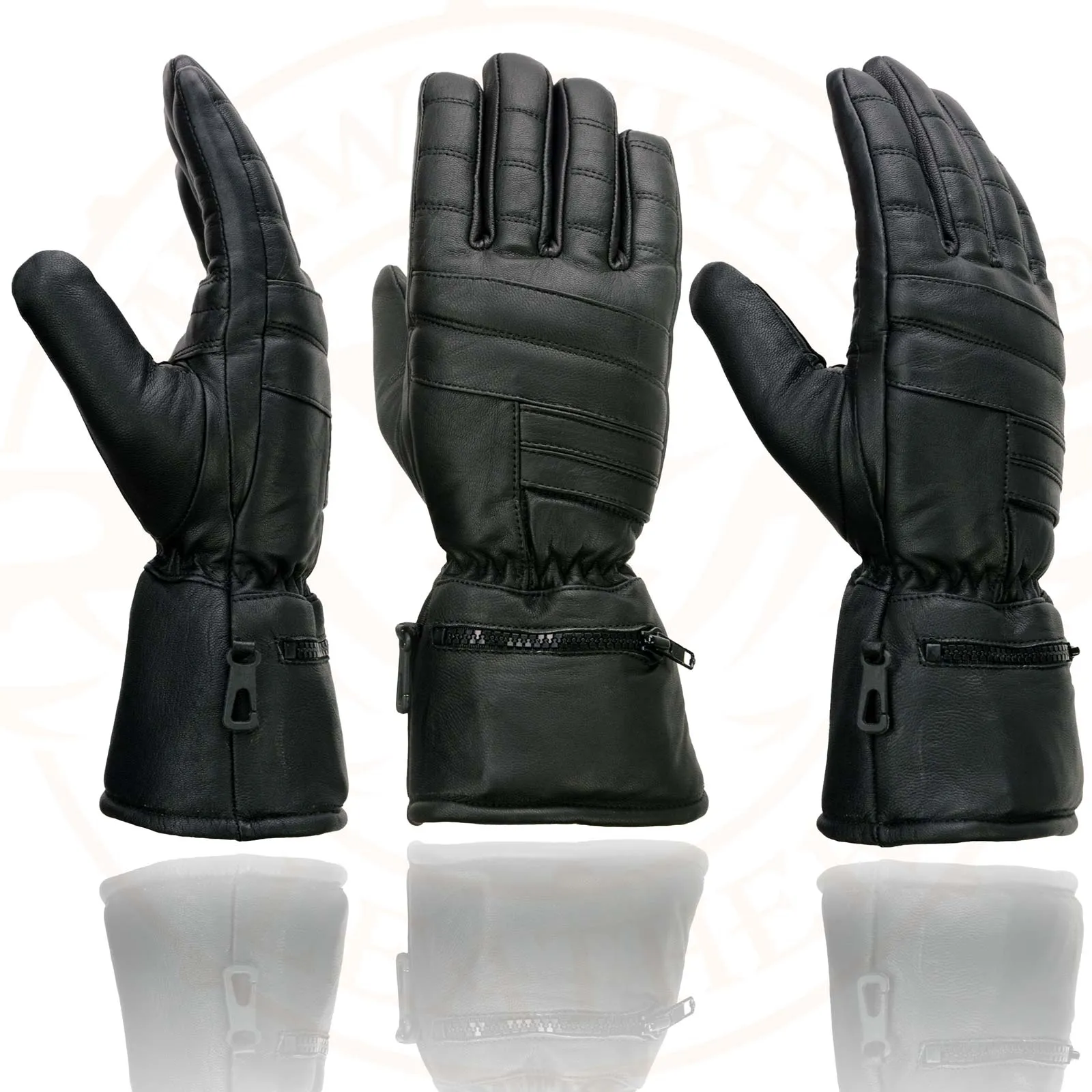 SH230 Economy Gauntlet Gloves for Men Black Leather Warm Lining W/ ‘Rain Mitten and Pull-on Closure’