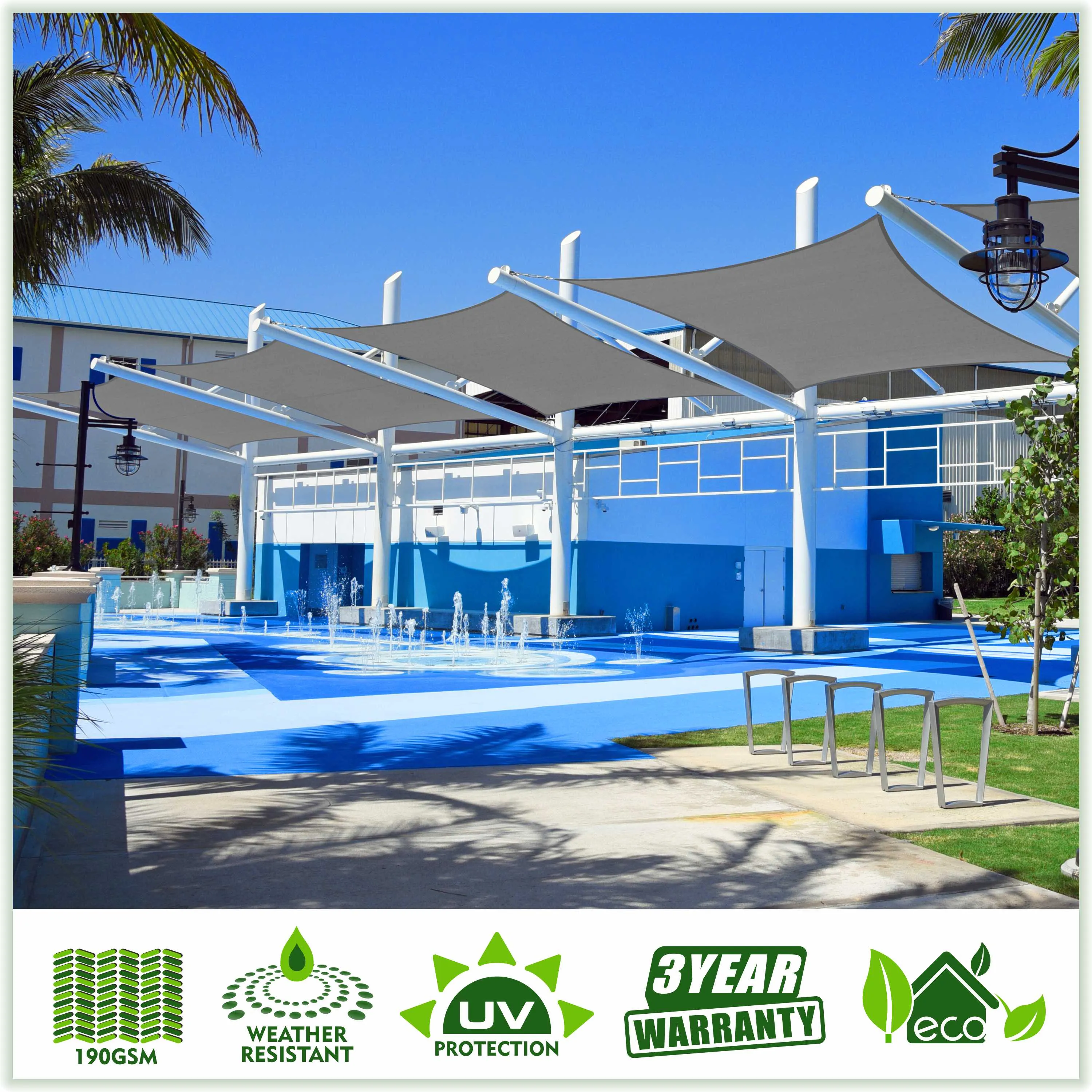 Square Sun Shade Sail Canopy, Commercial Grade, 4 Sizes, 8 Colors