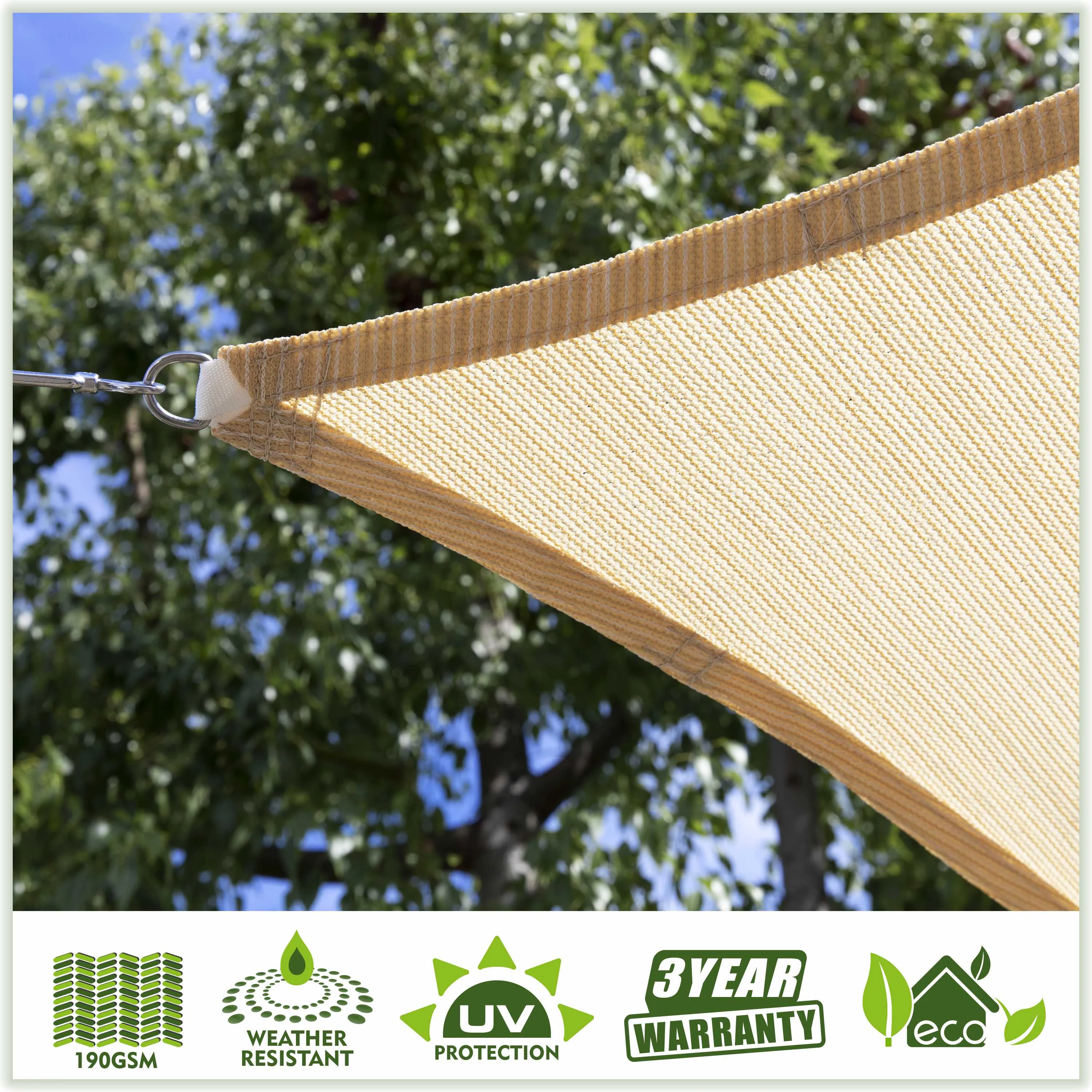 Square Sun Shade Sail Canopy, Commercial Grade, 4 Sizes, 8 Colors